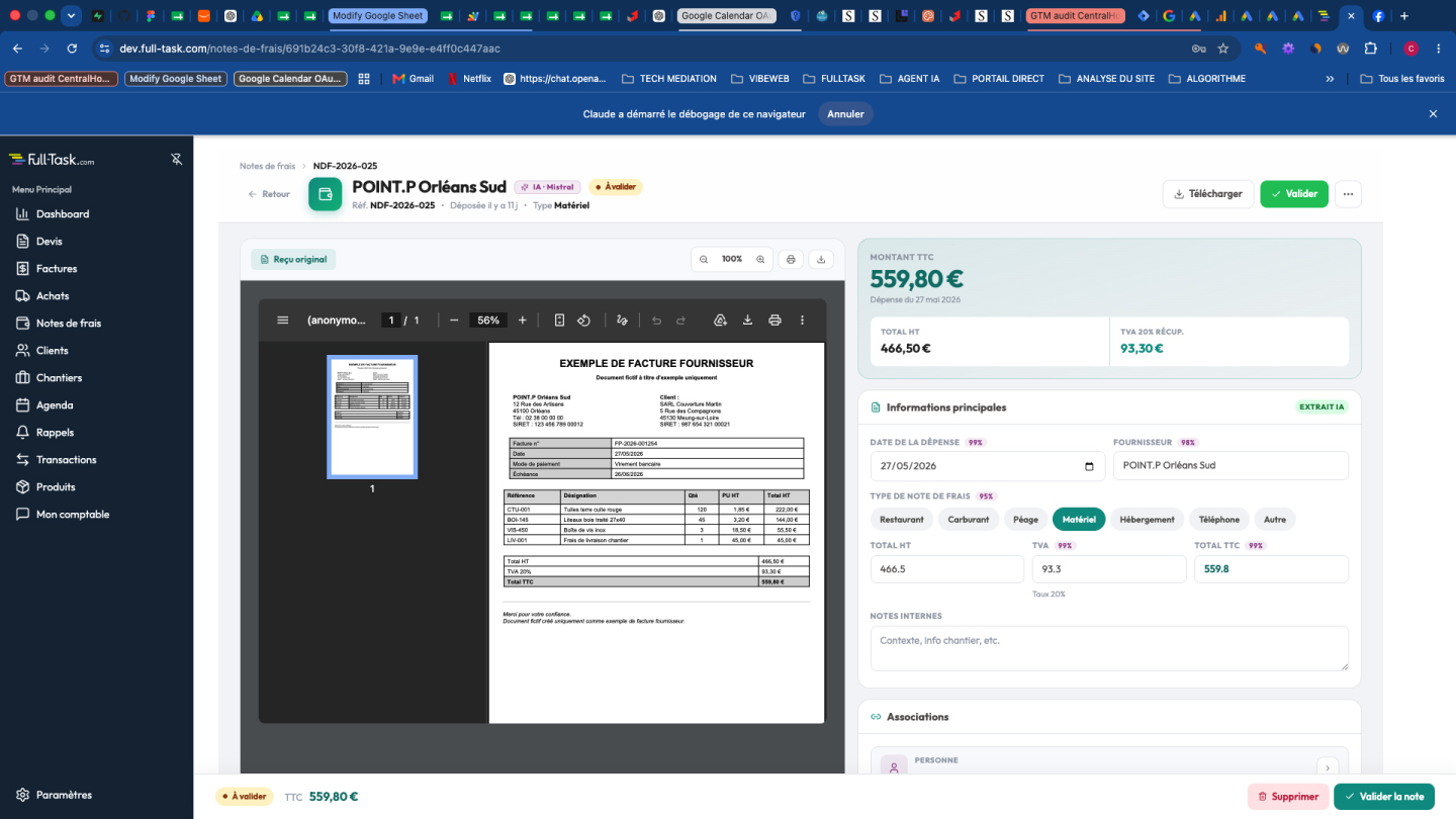 Exemple de note fris gérée par l'IA avec Full Task